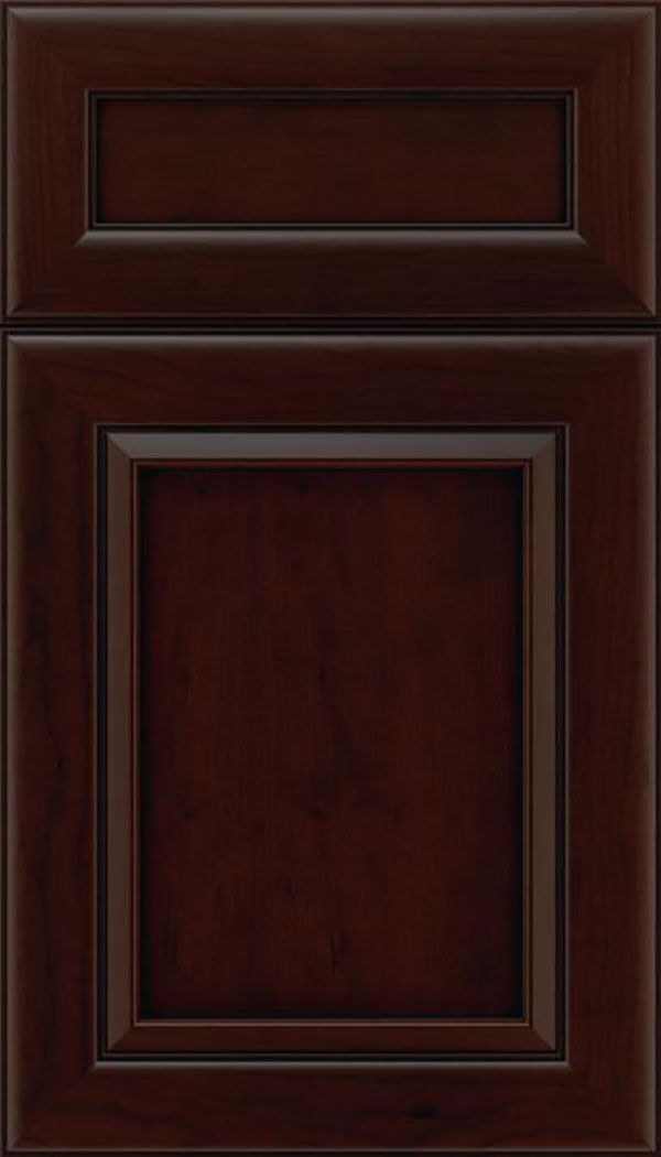 Paloma 5pc Cherry flat panel cabinet door in Cappuccino with Black glaze