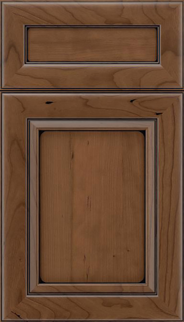 Paloma 5pc Cherry flat panel cabinet door in Toffee with Black glaze