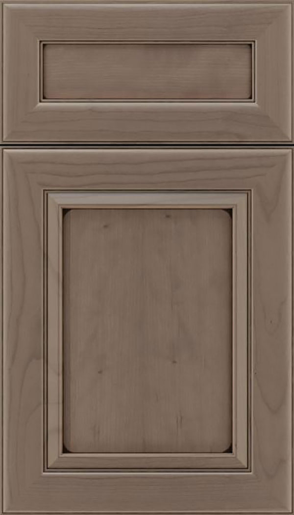 Paloma 5pc Cherry flat panel cabinet door in Winter with Black glaze
