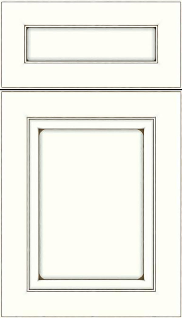 Paloma 5pc Maple flat panel cabinet door in Alabaster with Smoke glaze
