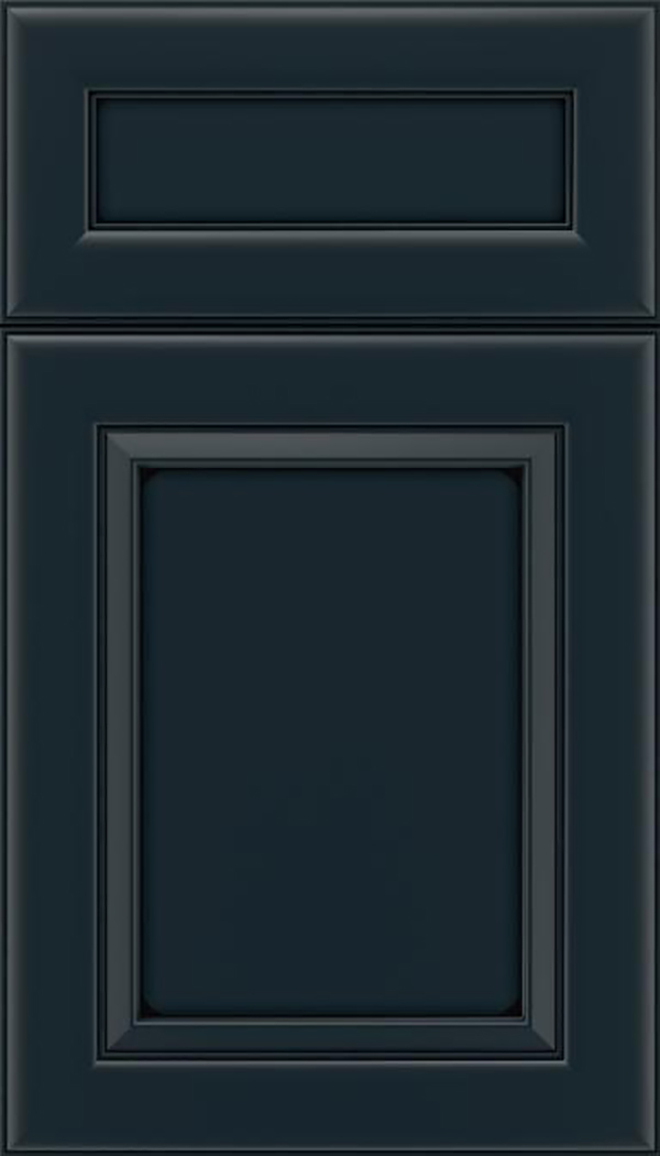 Paloma 5pc Maple flat panel cabinet door in Gunmetal Blue with Black glaze