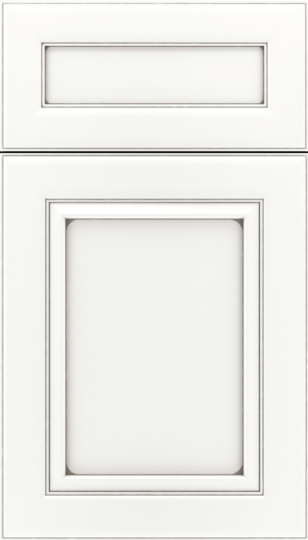 Paloma 5pc Maple flat panel cabinet door in Whitecap with Pewter glaze