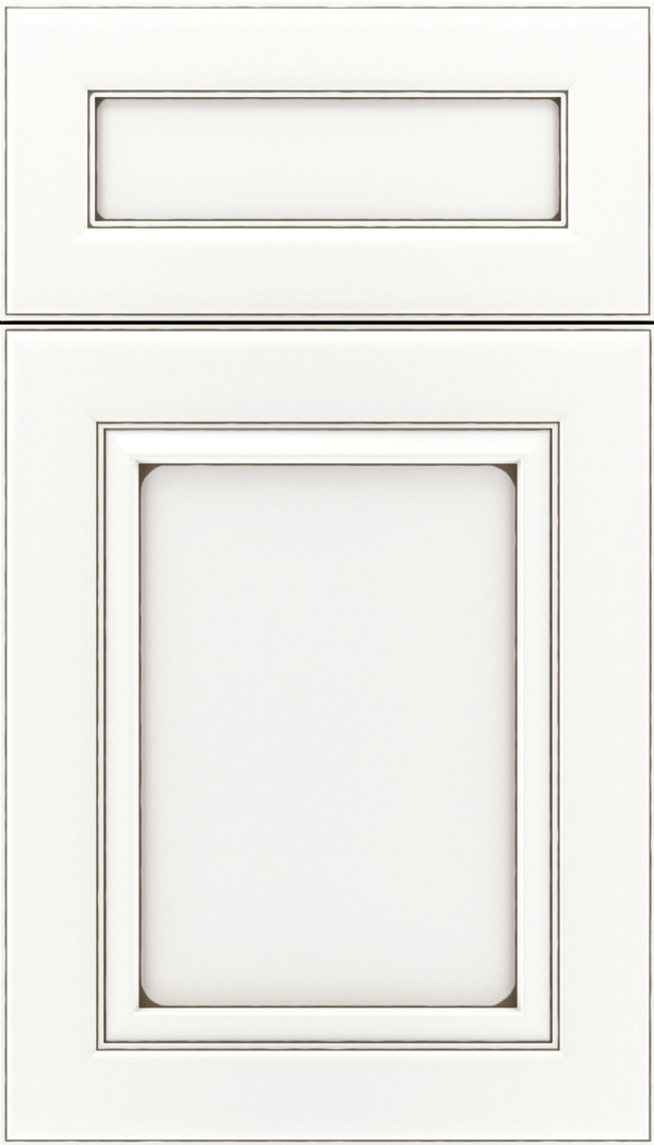 Paloma 5pc Maple flat panel cabinet door in Whitecap with Smoke glaze