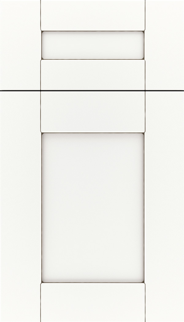 Pearson 5pc Maple flat panel cabinet door in Whitecap with Smoke glaze
