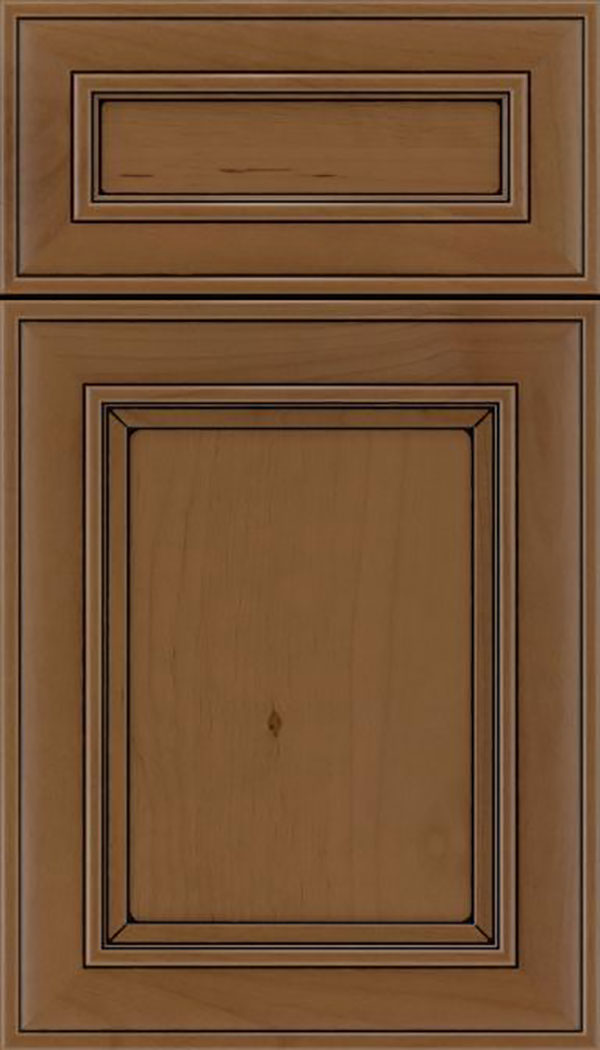 Sheffield 5pc Alder recessed panel cabinet door in Tuscan with Black glaze