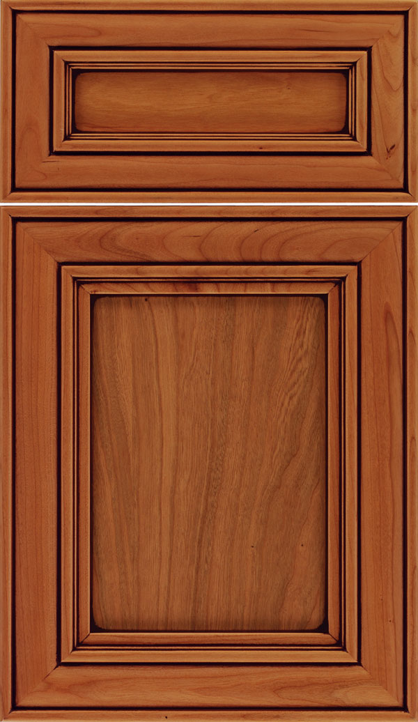 Sheffield 5pc Cherry recessed panel cabinet door in Ginger with Mocha glaze