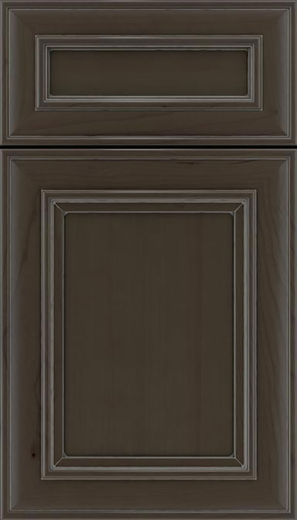 Sheffield 5pc Cherry recessed panel cabinet door in Thunder with Pewter glaze