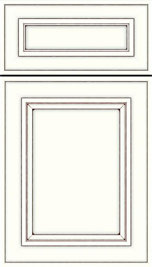 Sheffield 5pc Maple recessed panel cabinet door in Alabaster with Mocha glaze