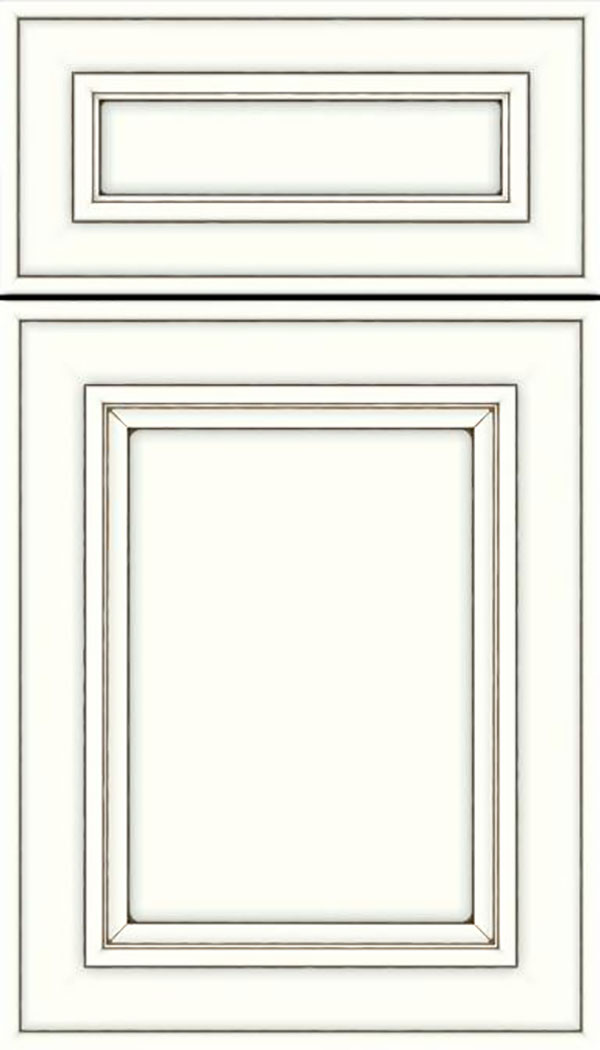 Sheffield 5pc Maple recessed panel cabinet door in Alabaster with Smoke glaze
