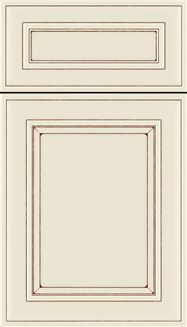 Sheffield 5pc Maple recessed panel cabinet door in Seashell with Mocha glaze