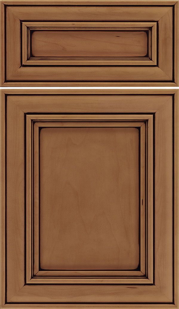 Sheffield 5pc Maple recessed panel cabinet door in Tuscan with Black glaze