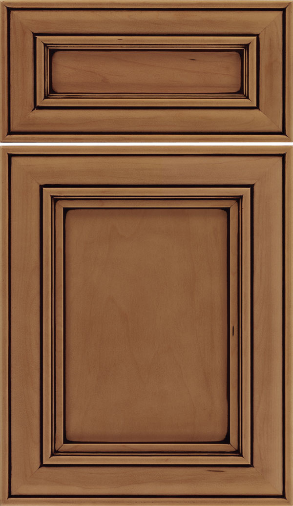 Sheffield 5pc Maple recessed panel cabinet door in Tuscan with Black glaze