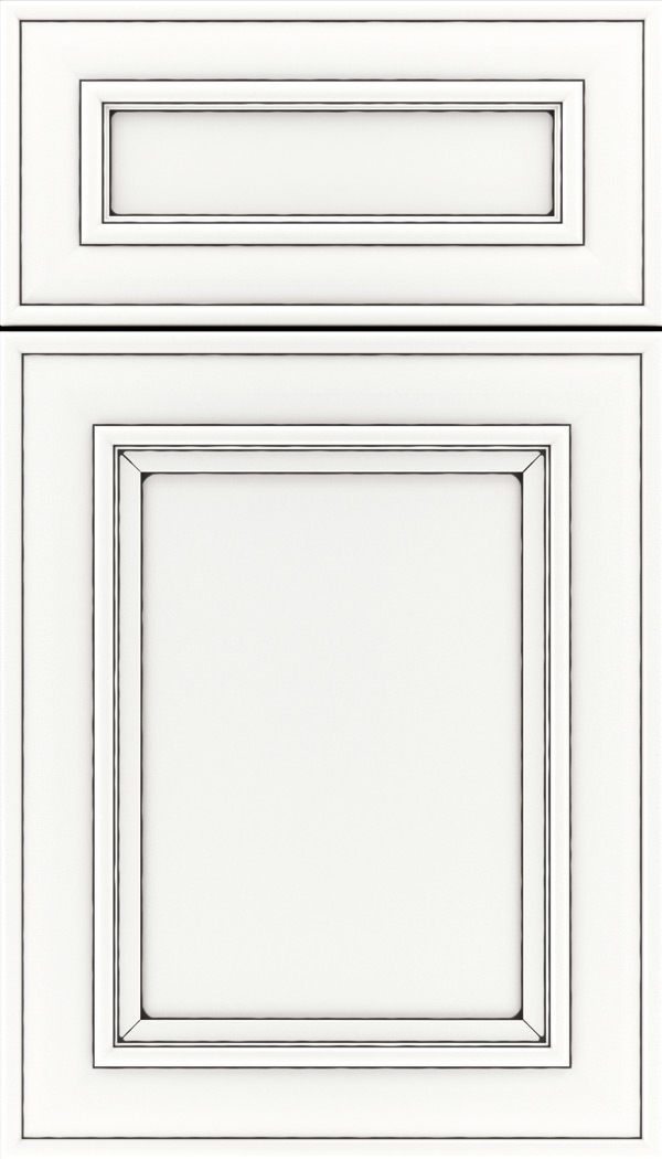 Sheffield 5pc Maple recessed panel cabinet door in Whitecap with Black glaze