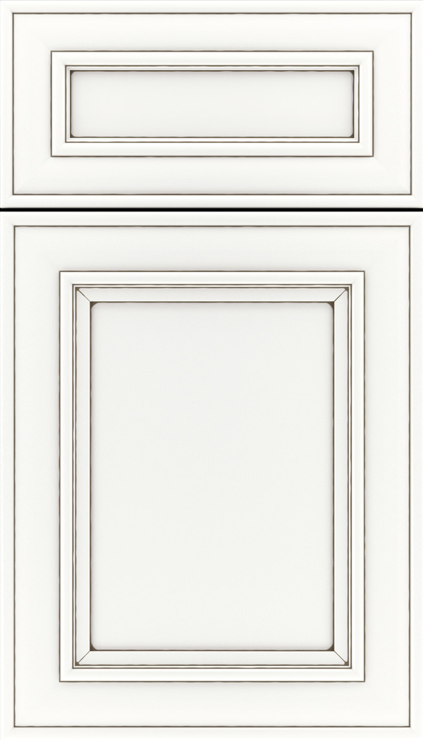 Sheffield 5pc Maple recessed panel cabinet door in Whitecap with Smoke glaze