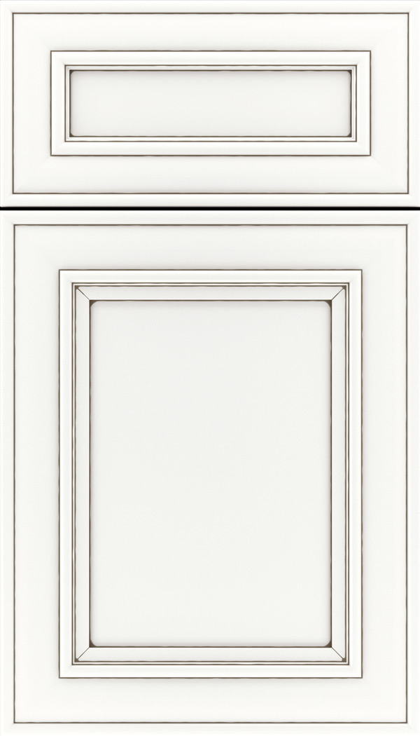 Sheffield 5pc Maple recessed panel cabinet door in Whitecap with Smoke glaze
