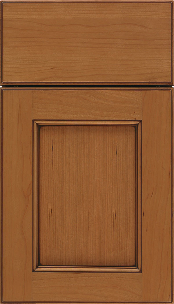 Tamarind Cherry shaker cabinet door in Ginger with Mocha glaze