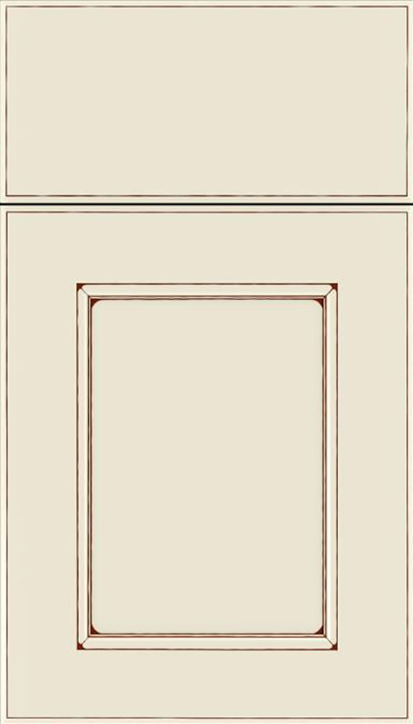 Tamarind Maple shaker cabinet door in Seashell with Mocha glaze