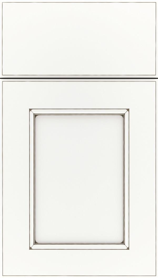 Tamarind Maple shaker cabinet door in Whitecap with Smoke glaze