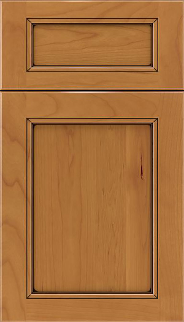 Templeton 5pc Cherry recessed panel cabinet door in Ginger with Black glaze