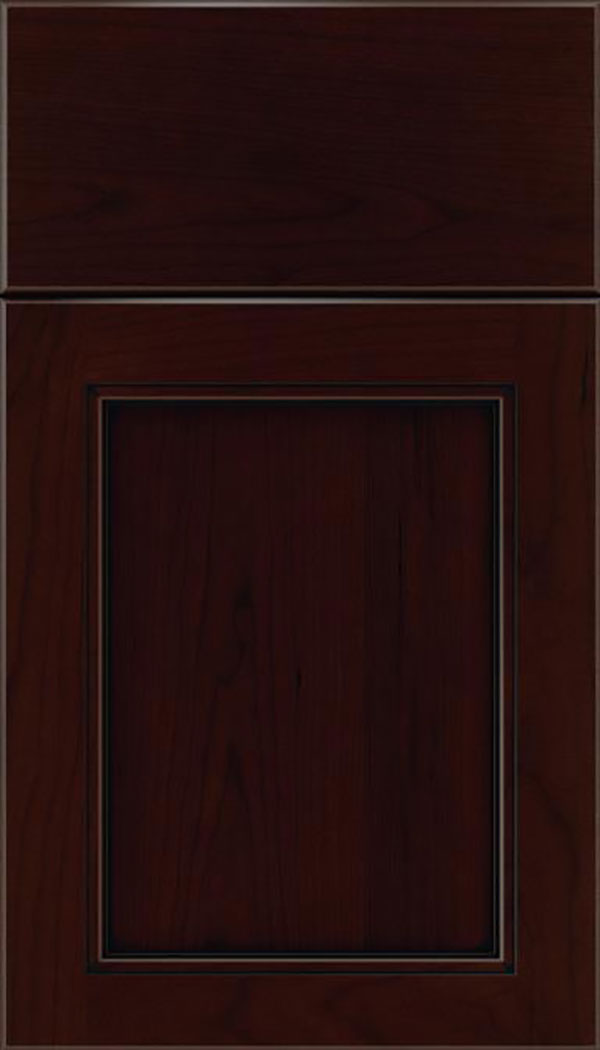 Templeton Cherry recessed panel cabinet door in Cappuccino with Black glaze