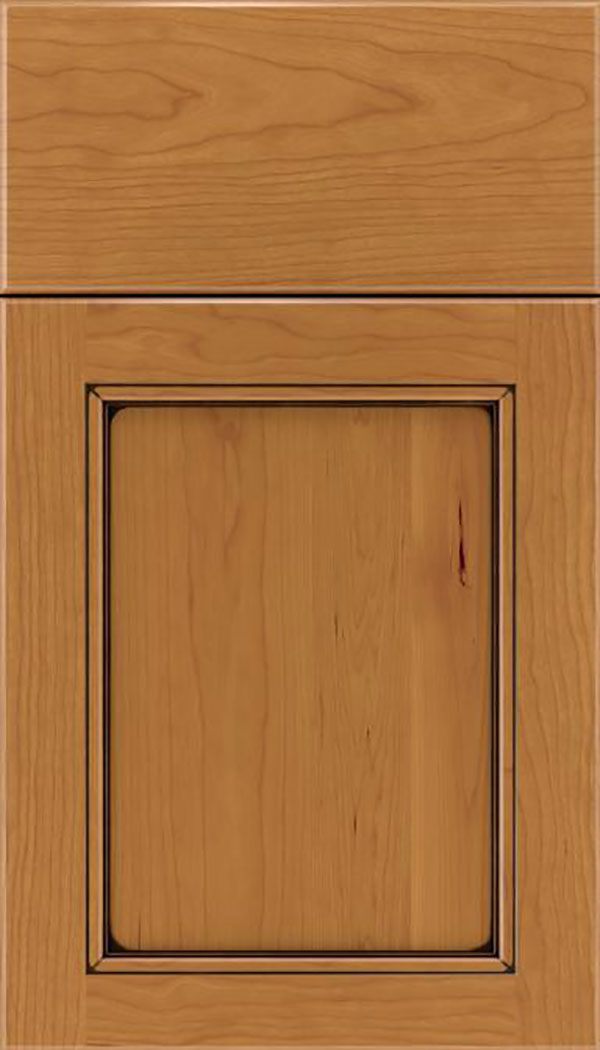 Templeton Cherry recessed panel cabinet door in Ginger with Black glaze