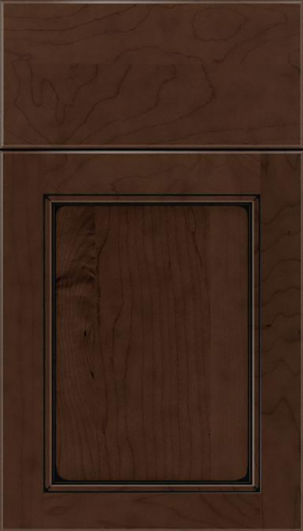 Templeton Maple recessed panel cabinet door in Cappuccino with Black glaze