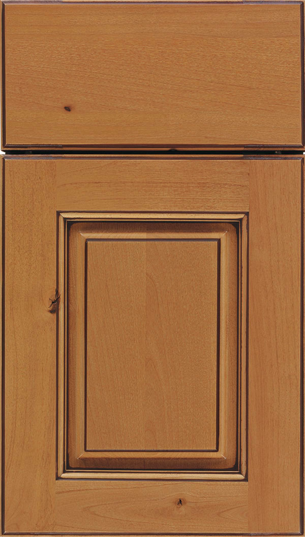 Whittington Alder raised panel cabinet door in Ginger with Mocha glaze