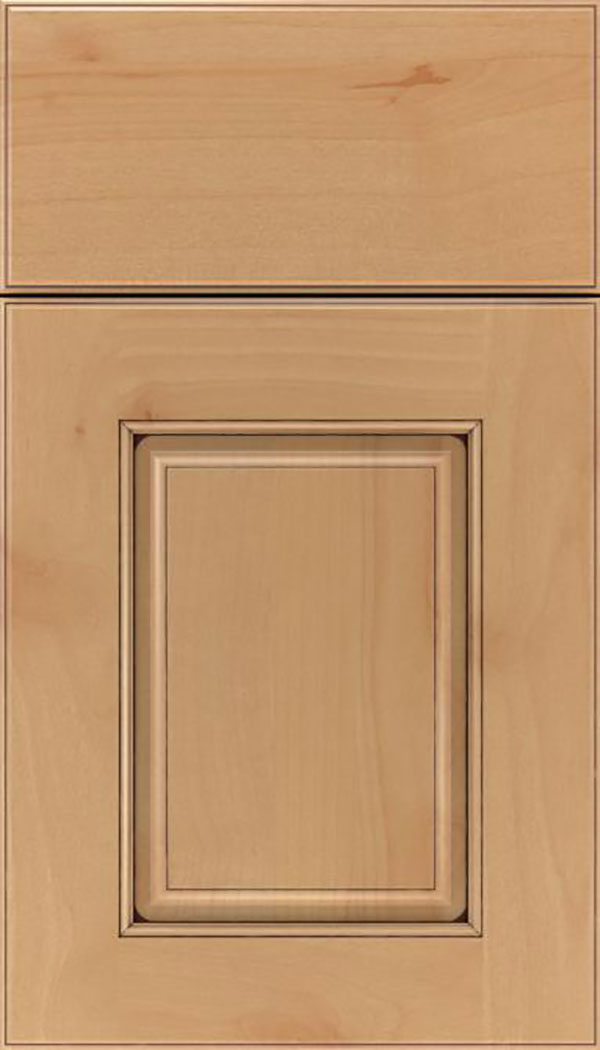 Whittington Alder raised panel cabinet door in Natural with Mocha glaze