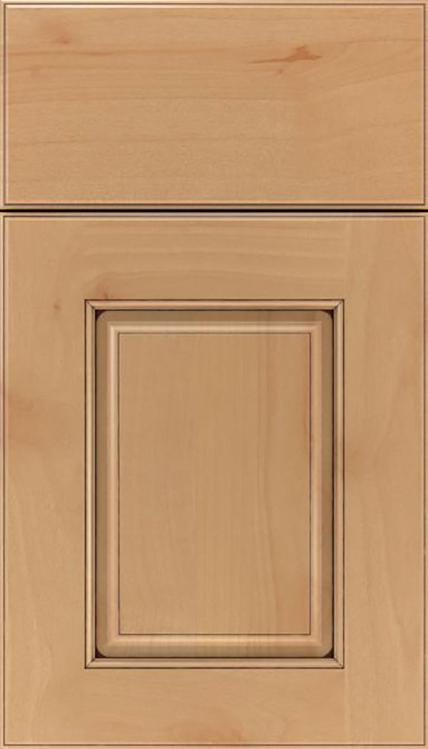 Whittington Alder raised panel cabinet door in Natural with Mocha glaze
