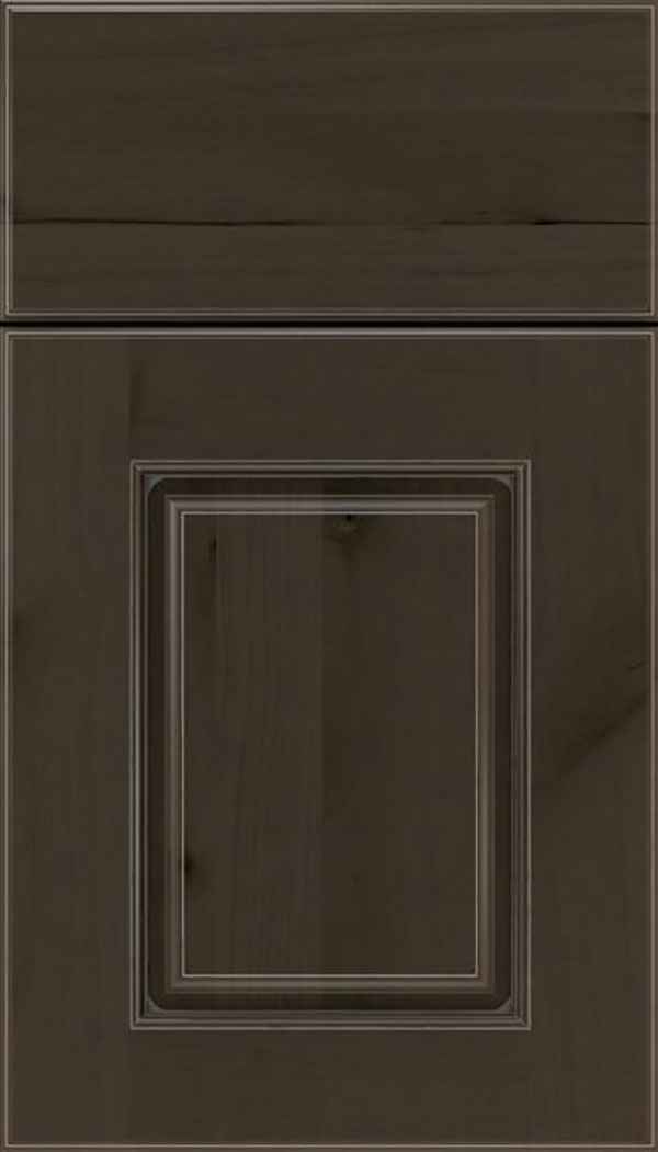 Whittington Alder raised panel cabinet door in Thunder with Pewter glaze