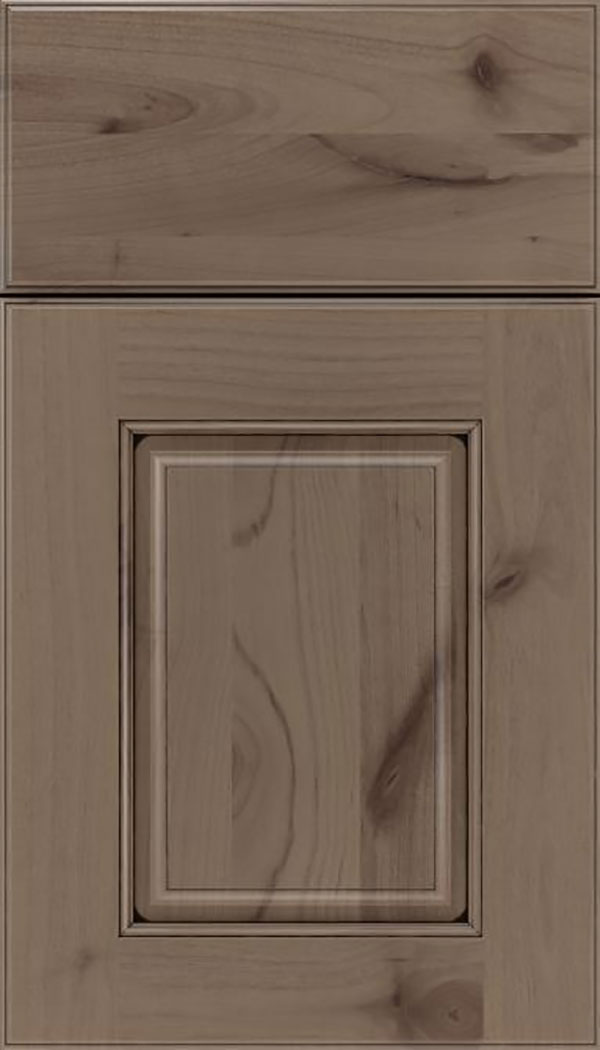 Whittington Alder raised panel cabinet door in Winter with Black glaze