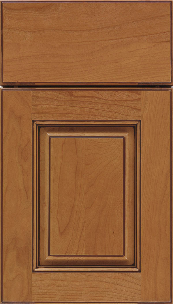 Whittington Cherry raised panel cabinet door in Ginger with Mocha glaze