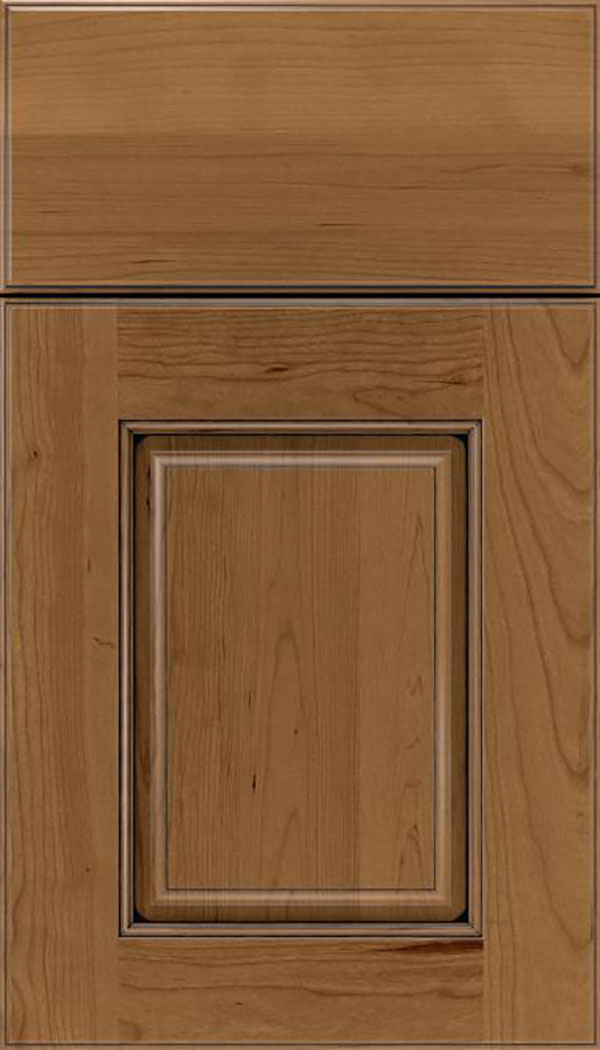 Whittington Cherry raised panel cabinet door in Tuscan with Black glaze