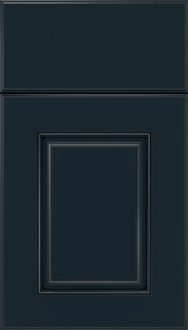 Whittington Maple raised panel cabinet door in Gunmetal Blue with Black glaze