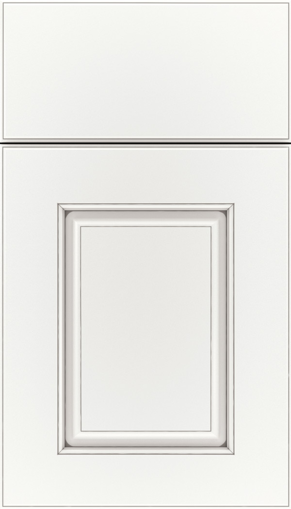 Whittington Maple raised panel cabinet door in Whitecap with Pewter glaze