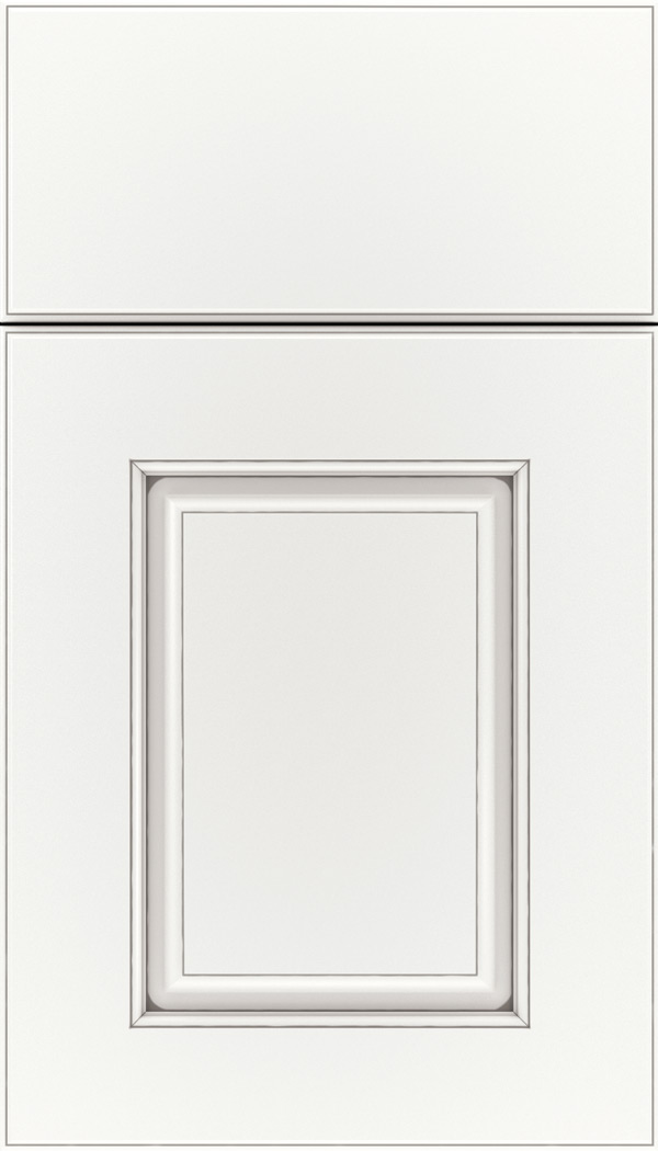 Whittington Maple raised panel cabinet door in Whitecap with Pewter glaze