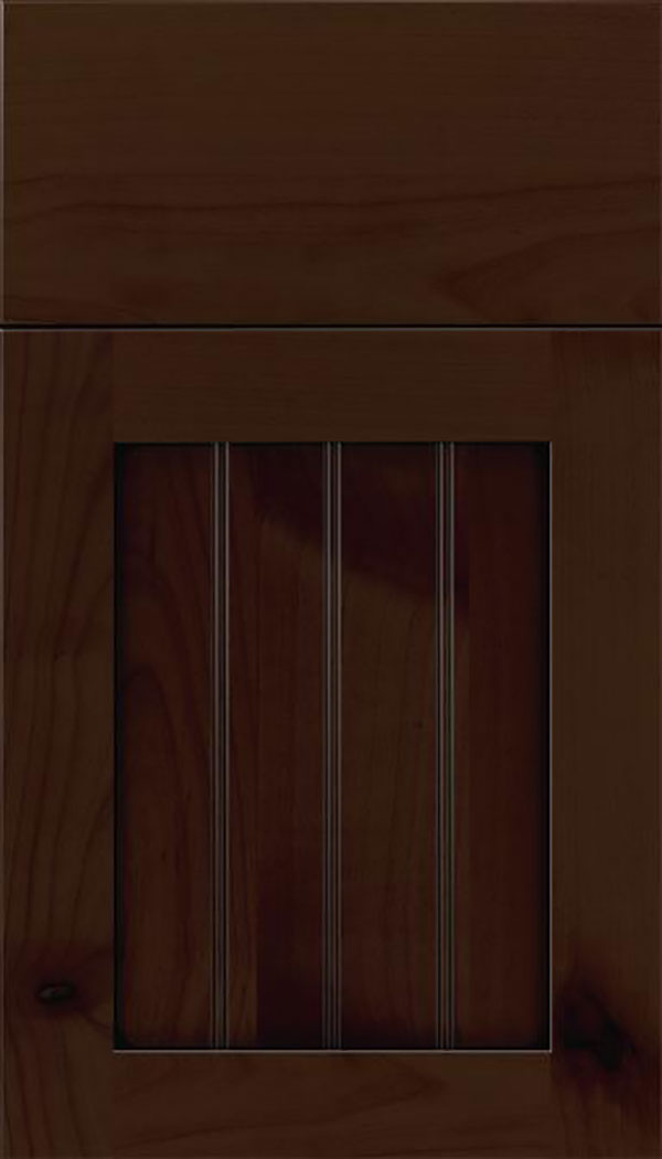 Winfield Alder beadboard cabinet door in Cappuccino with Black glaze