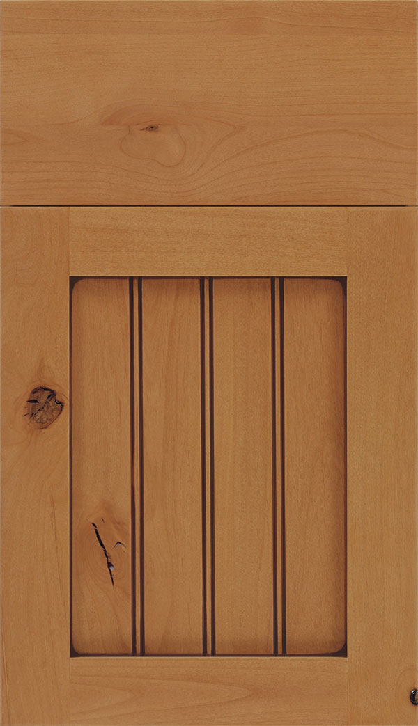 Winfield Alder beadboard cabinet door in Ginger with Mocha glaze