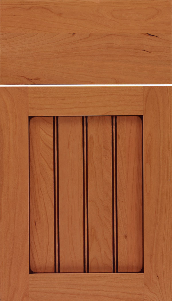 Winfield Cherry beadboard cabinet door in Ginger with Mocha glaze