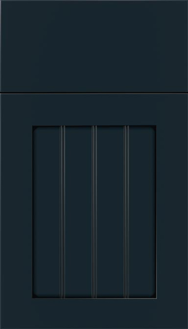 Winfield Maple beadboard cabinet door in Gunmetal Blue with Black glaze