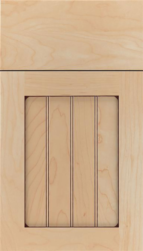 Winfield Maple beadboard cabinet door in Natural with Mocha glaze