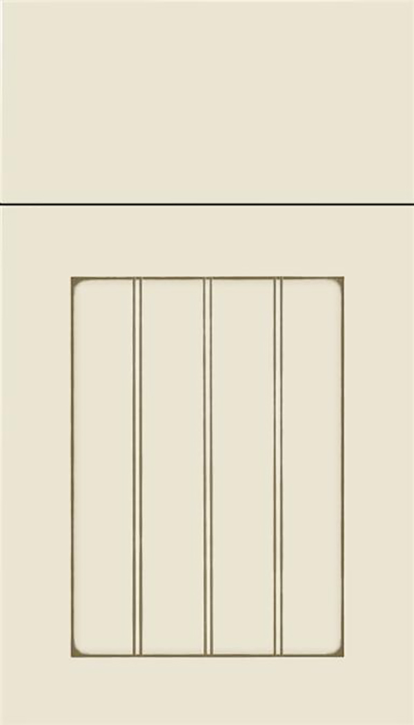 Winfield Maple beadboard cabinet door in Seashell with Smoke glaze