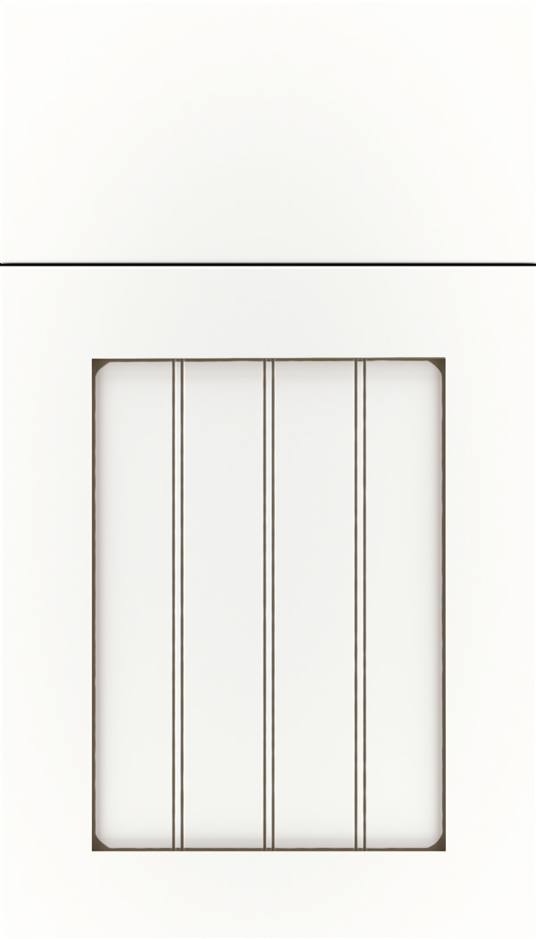 Winfield Maple beadboard cabinet door in Whitecap with Smoke glaze