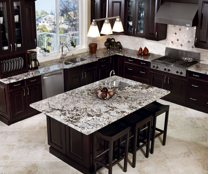 Off White Glazed Cabinets And Dark Kitchen Island Kitchen Craft