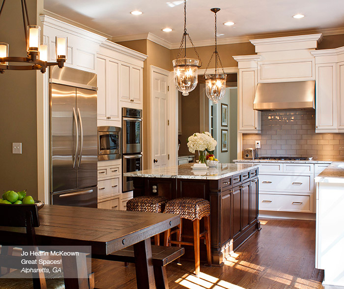 Off White Kitchen Cabinets With Dark Island Kitchen Design