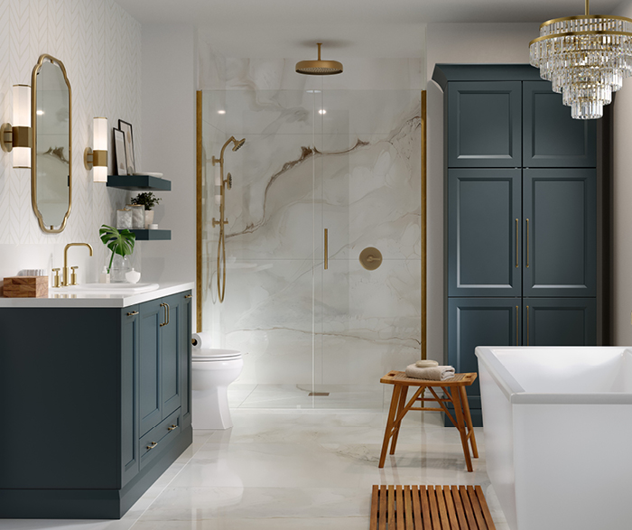 Blue Bathroom Vanity with Gold Hardware