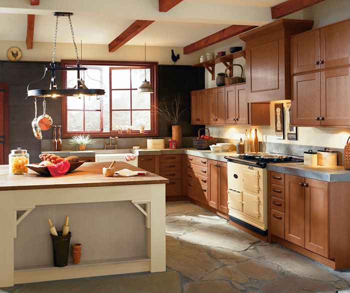 Rustic kitchen cabinets in rift oak by Kitchen Craft Cabinetry
