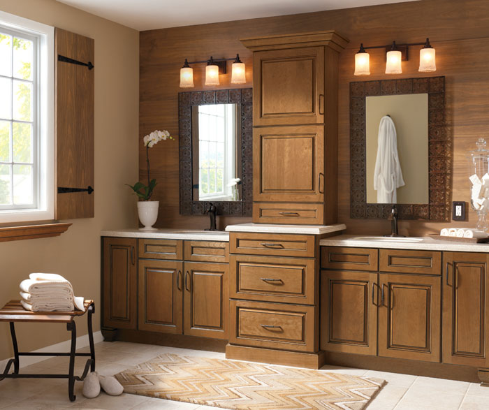 Glazed cabinets in casual bathroom by Kitchen Craft Cabinetry